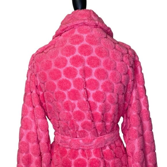 Aegean Short Plush Fuzzy Polkadot Robe Pink OS - Picture 5 of 12